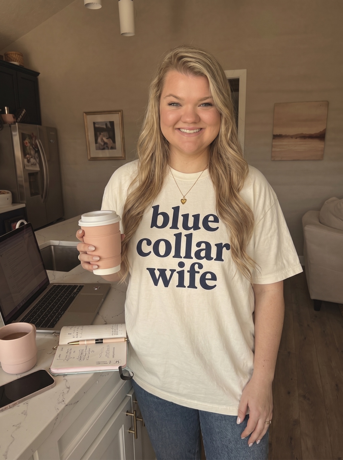 Balancing laptop and coffee